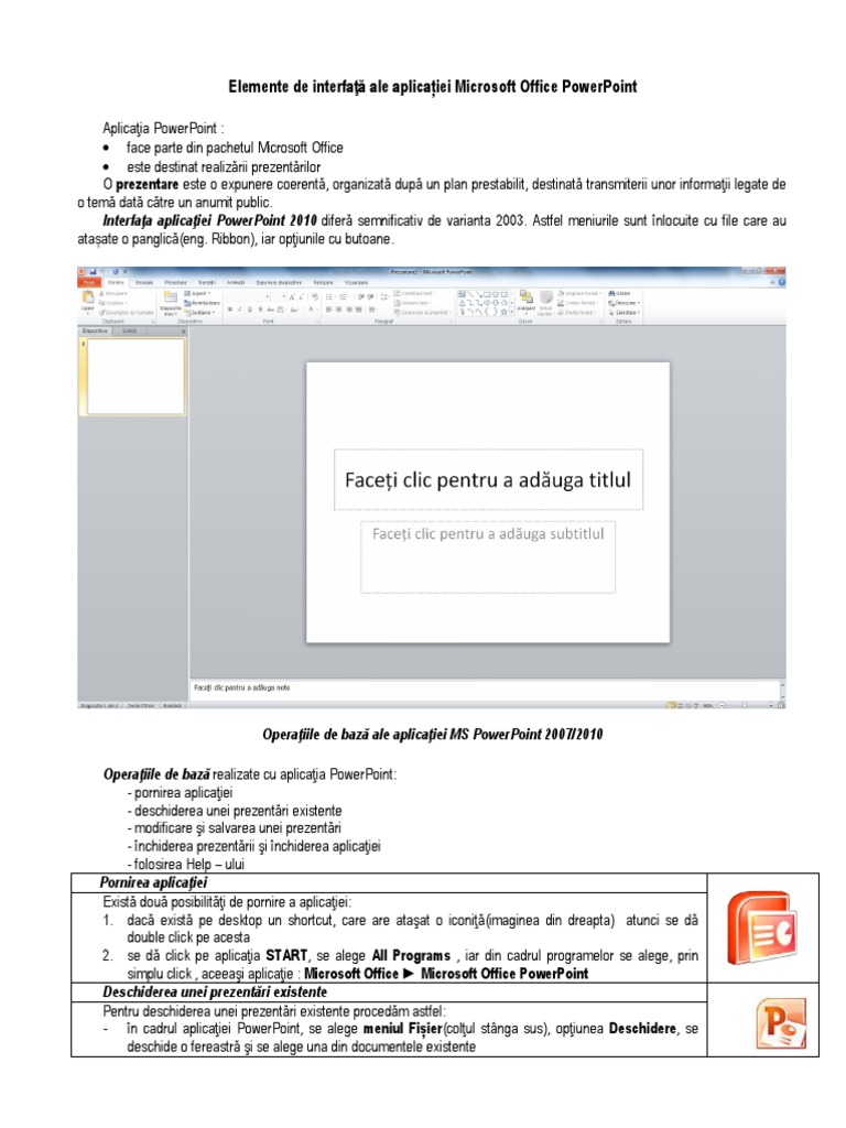 Aplicatia Powerpoint Elemente de Interfata Crearea Unei Prezentari PDF ...