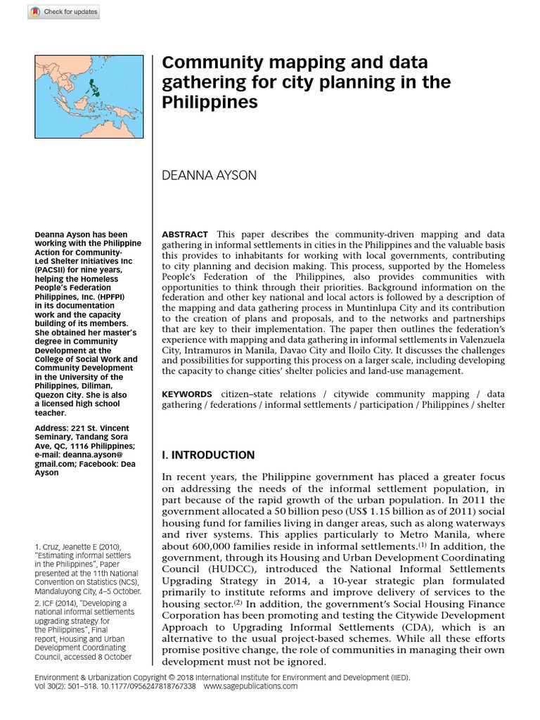Community Mapping and Data Gathering For City Planning in The ...