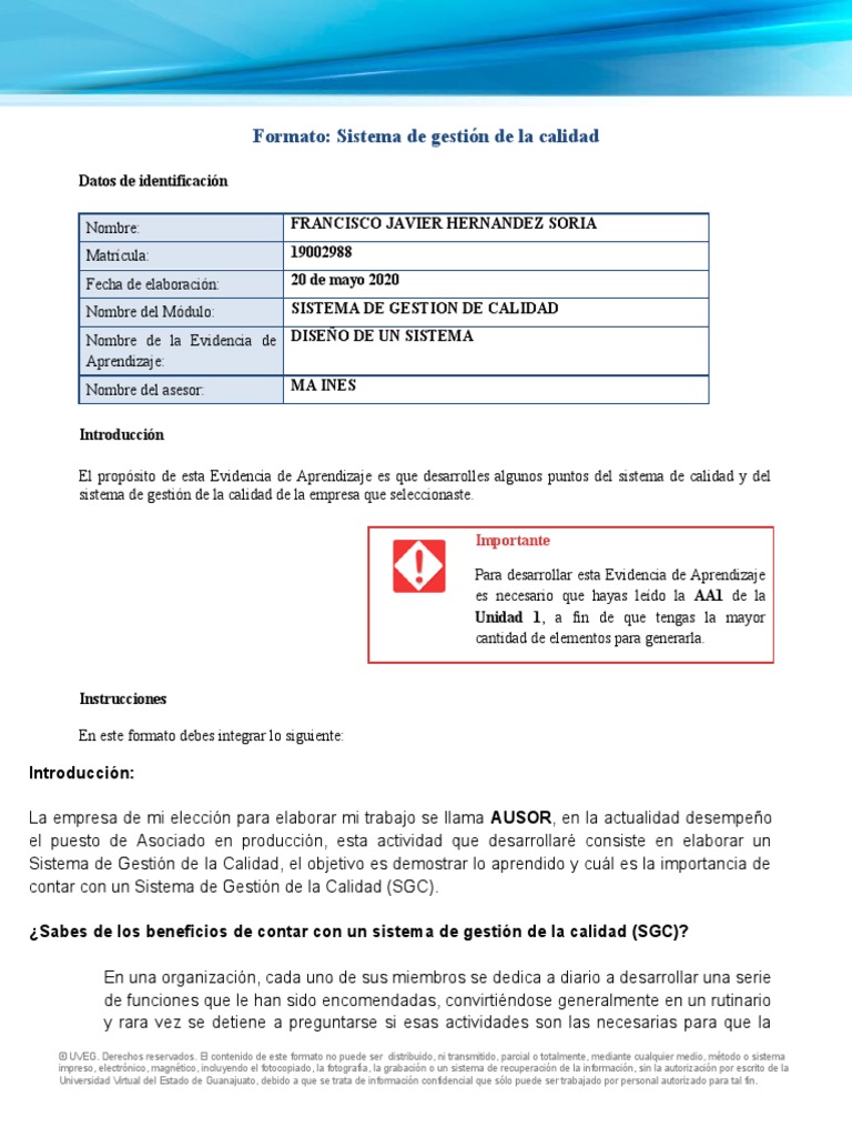 Hernandez Francisco SGC | PDF | Sistema de manejo de calidad | Calidad ...