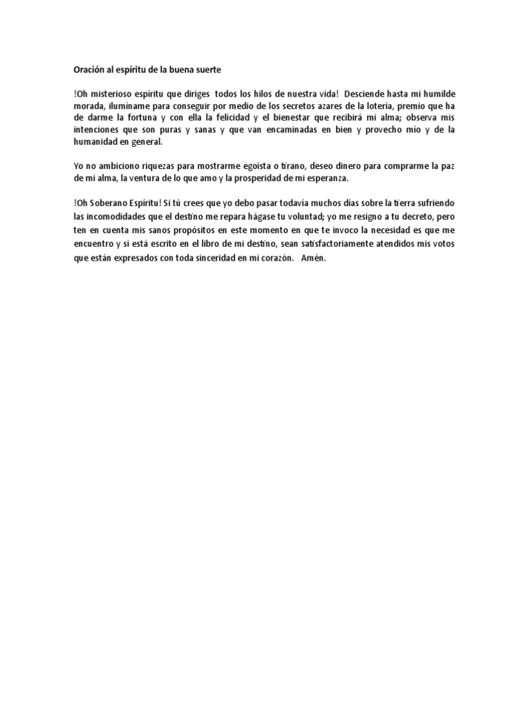 Oración al espíritu de la buena suerte | PDF