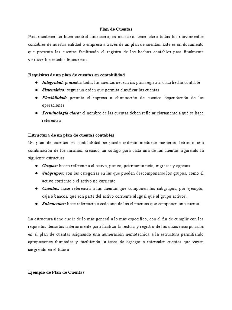Estructura del Plan de Cuentas Contable | PDF