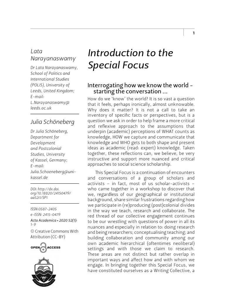 Introduction To The Special Focus | PDF | Reflexivity (Social Theory ...