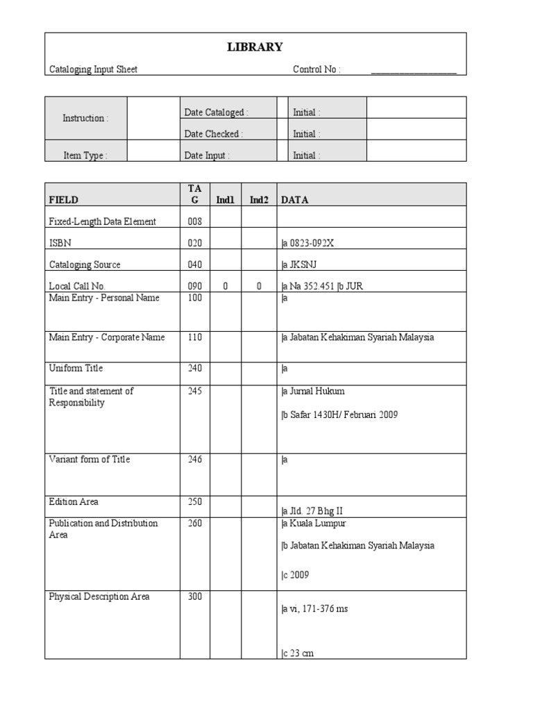 Cataloging Sheet for Librarians | PDF | Information Science | Computer ...