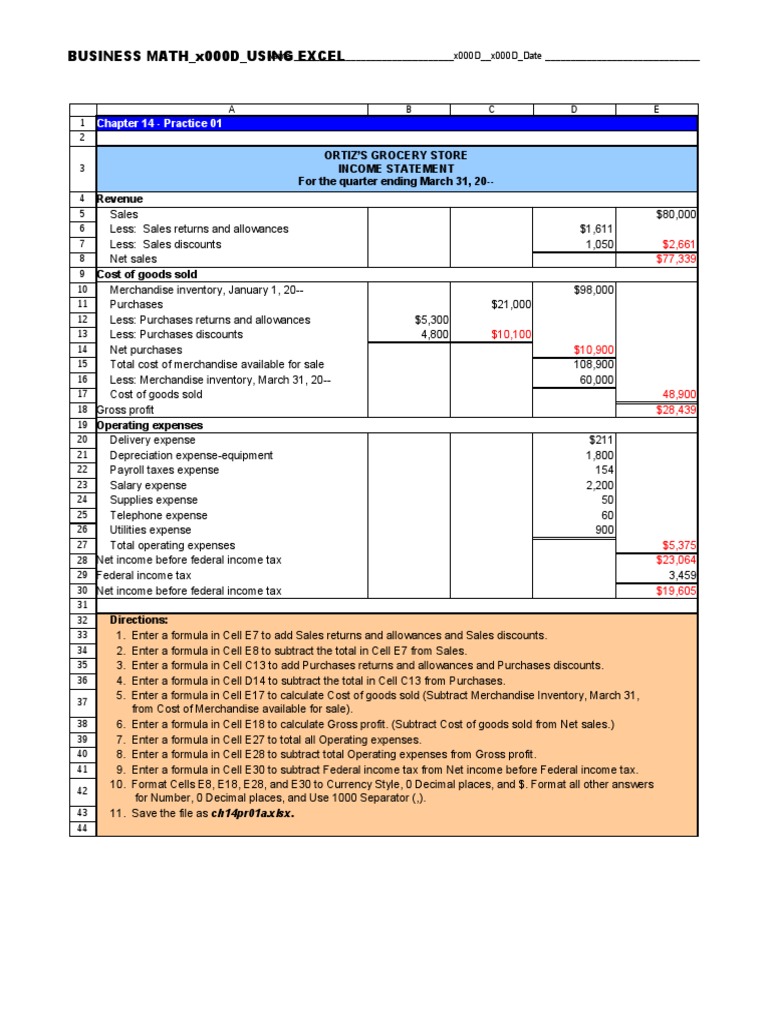Excel Business Math for Income Statement | PDF | Net Income | Cost Of ...