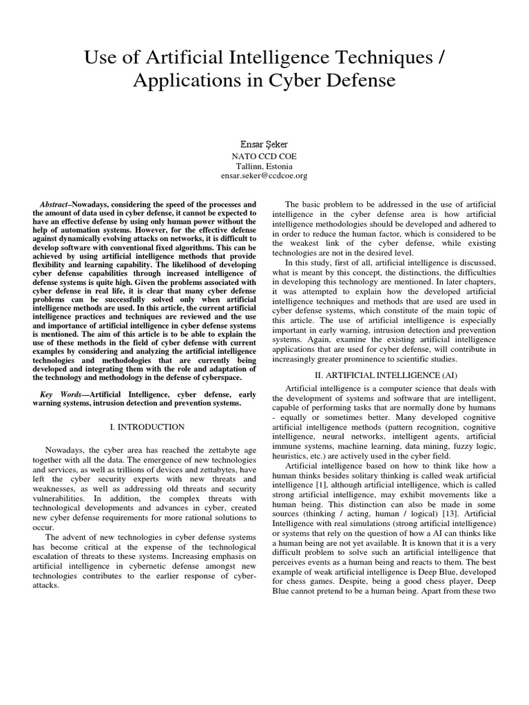 AI Techniques in Cyber Defense Systems | PDF | Artificial Intelligence ...