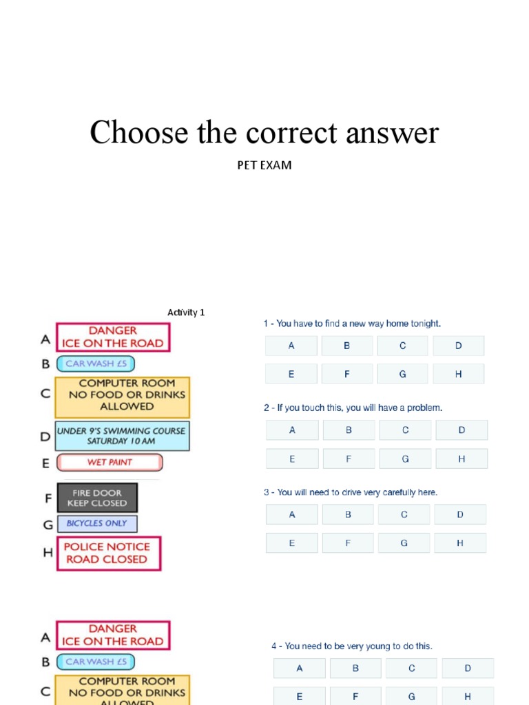 Choose The Correct Answer: Pet Exam | PDF