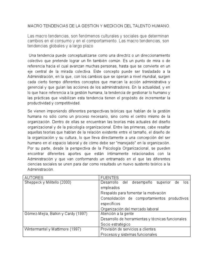 Macrotendencias en Gestión del Talento Humano | PDF | Psicología ...