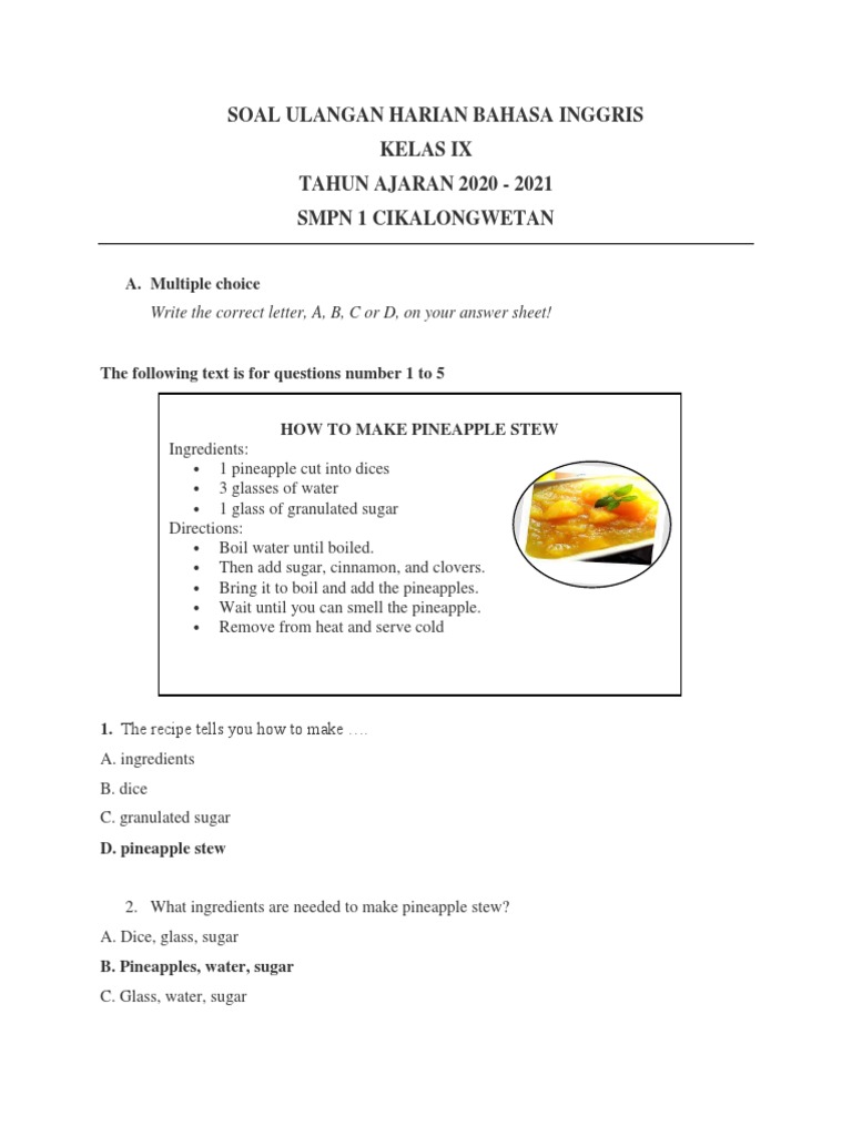 Jawaban Ulangan Harian Procedure Text Pizza Breads
