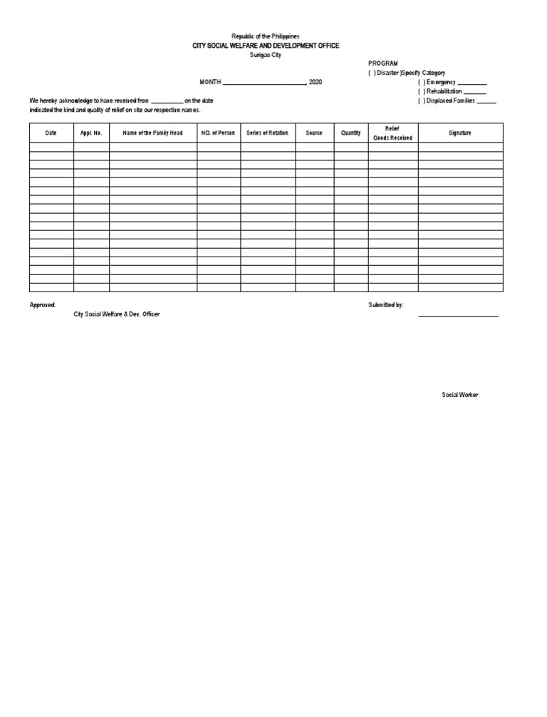 Relief Distribution Acknowledgment Form | PDF
