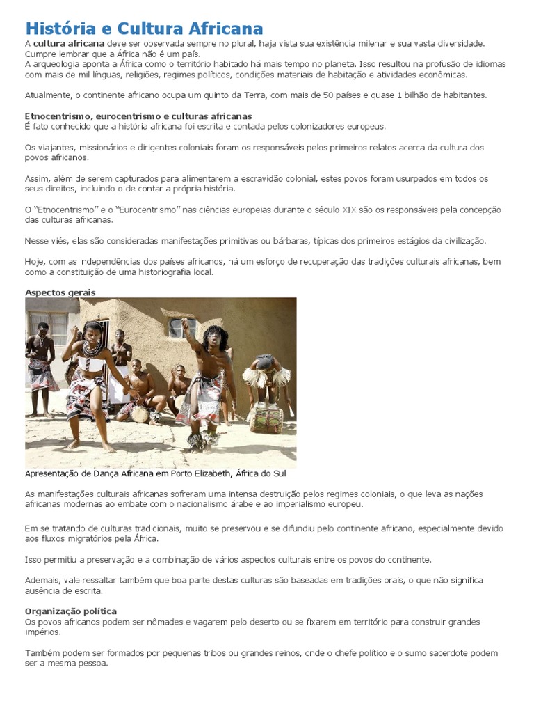 História e Cultura da África | PDF | África | Turismo na Europa