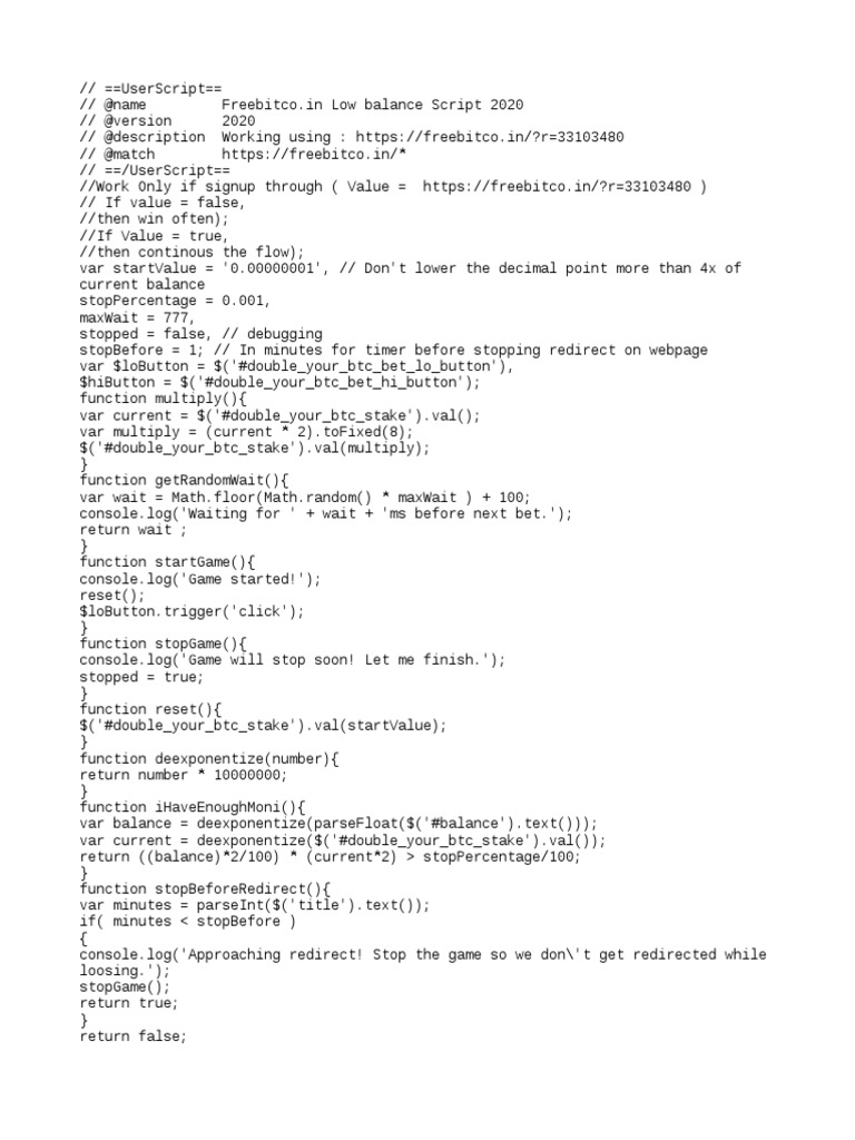 Freebitco.in Low Balance Betting Script | PDF | Teaching Mathematics