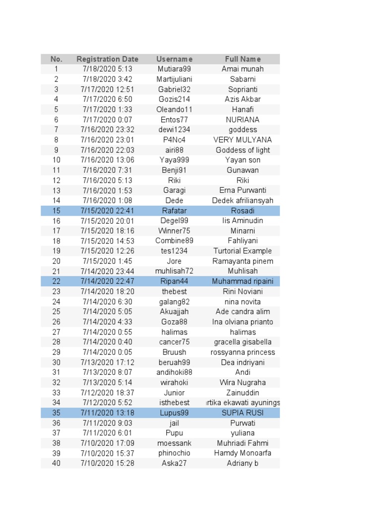 User Registration Data List | PDF