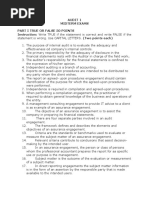 Audit 1 Midterm Exams Part I True or False 50 Points Instruction: Write TRUE If The Statement Is Correct and Write FALSE If The