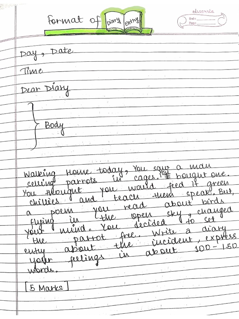 Diary Entry Notes CLASS 9 PDF