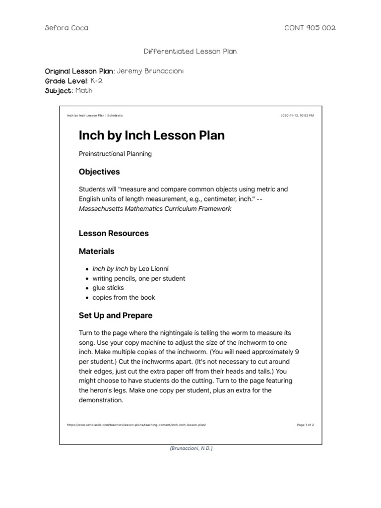 Inchworm Measurement Lesson Plan K-2 | PDF | Lesson Plan | Behavior ...