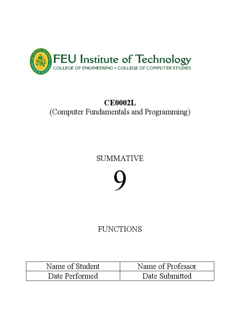 Functions in Computer Programming Lab | PDF | Function (Mathematics ...