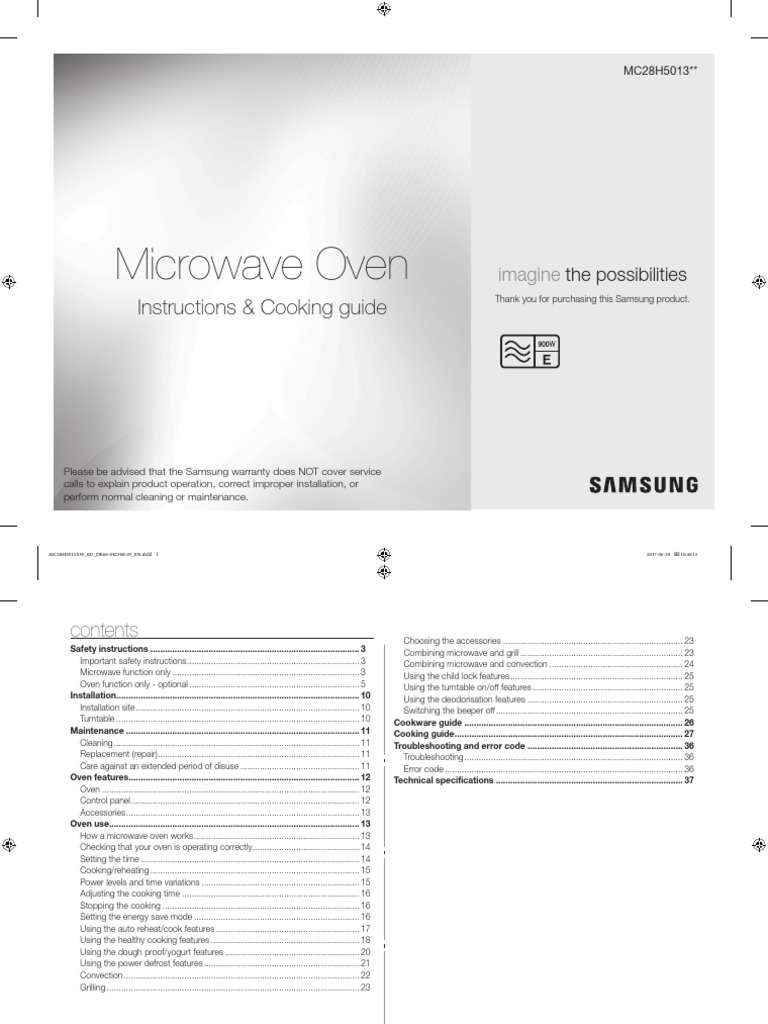 Microwave Oven Instructions & Cooking Guide PDF Ac Power Plugs And