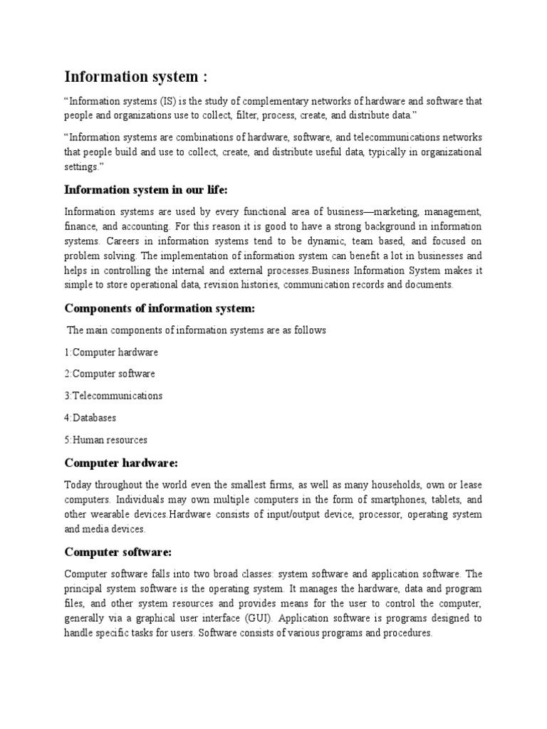 Overview of Information Systems Components | PDF | Information System ...