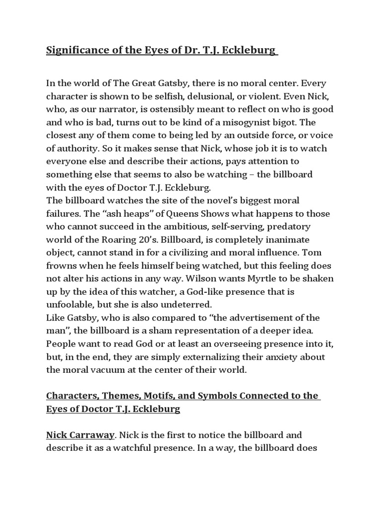 Significance of The Eyes of Dr. T.J. Eckleburg Download Free PDF