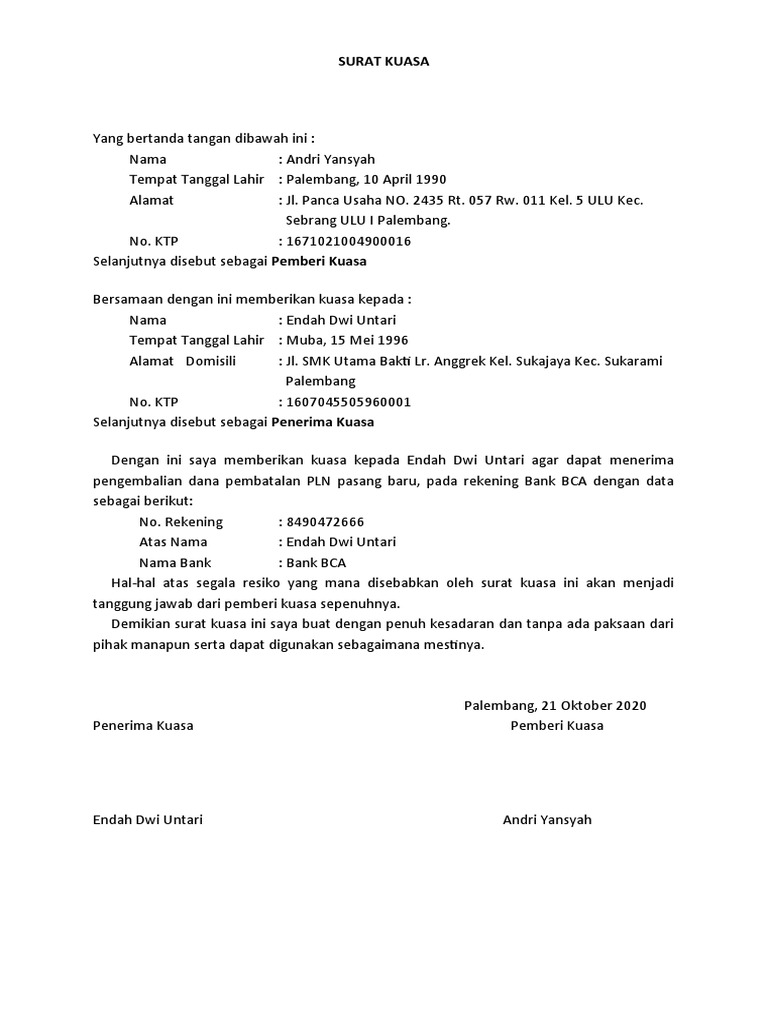 Surat Kuasa PLN | PDF