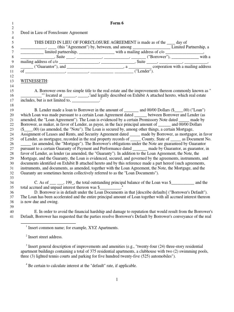 Deed in Lieu of Foreclosure - Form | PDF | Title Insurance | Loans