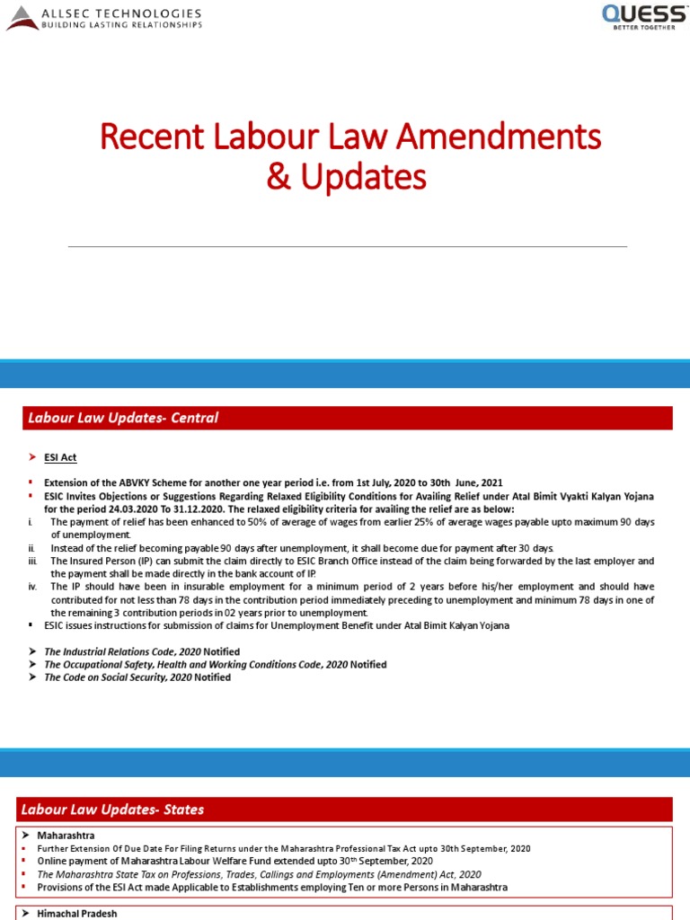 Labour Law Amendments and Updates 2020 | PDF | Overtime | Employment