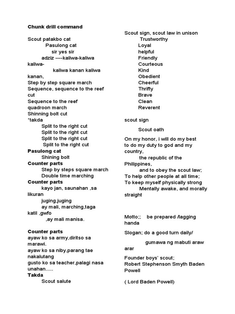 Boy Scout Drill Commands and Motto | PDF