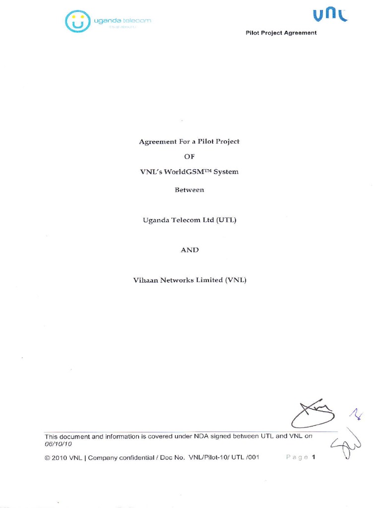 Agreement Pilot Project VNL UTL PDF Non Disclosure Agreement Government Information