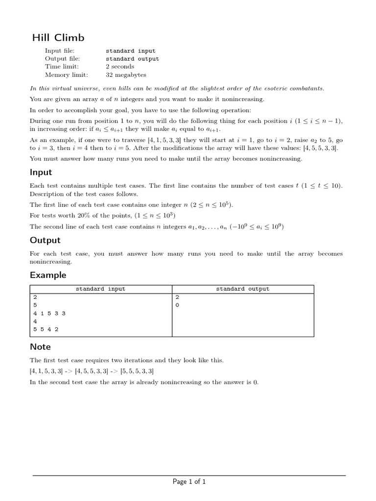 Hill Climb: Nonincreasing Array Runs | PDF | Teaching Methods & Materials