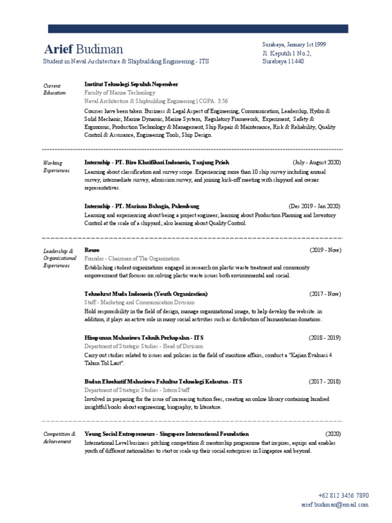 Current Resume - Example - BEM ITS | PDF | Naval Architecture | Business