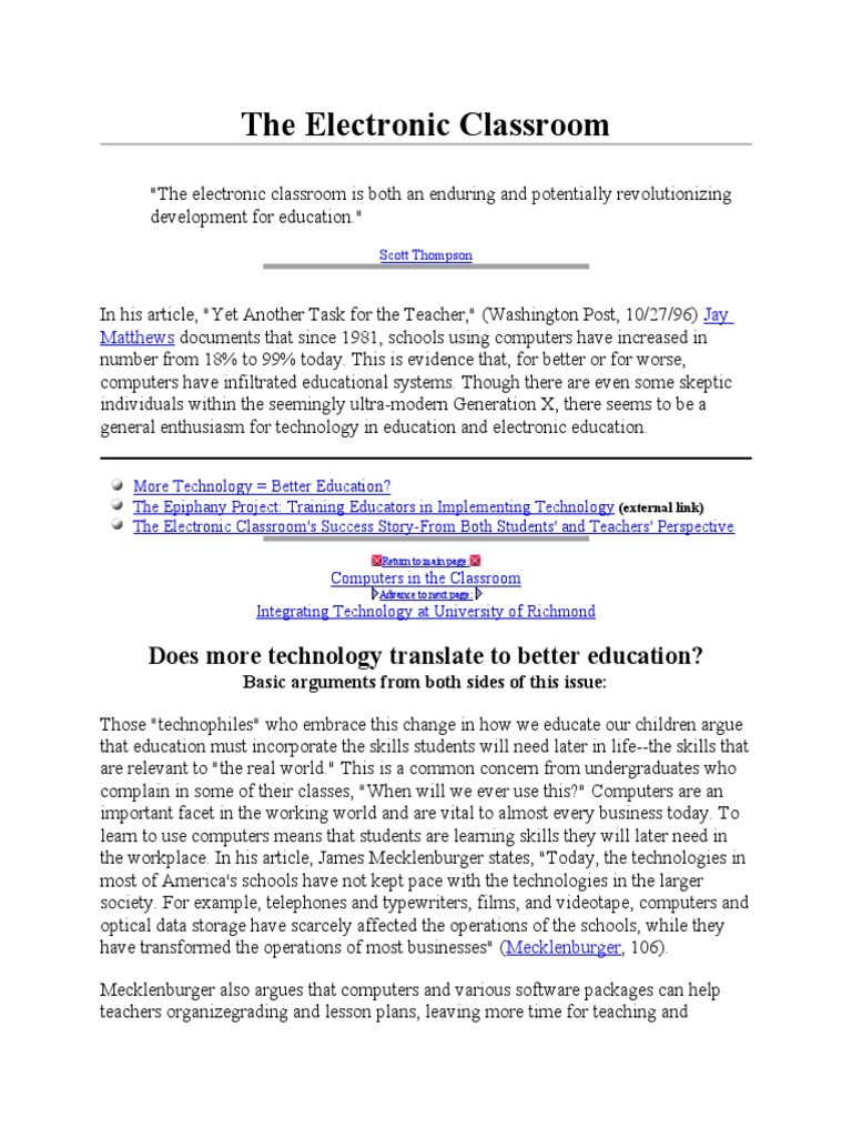 The Electronic Classroom PDF Educational Technology Classroom