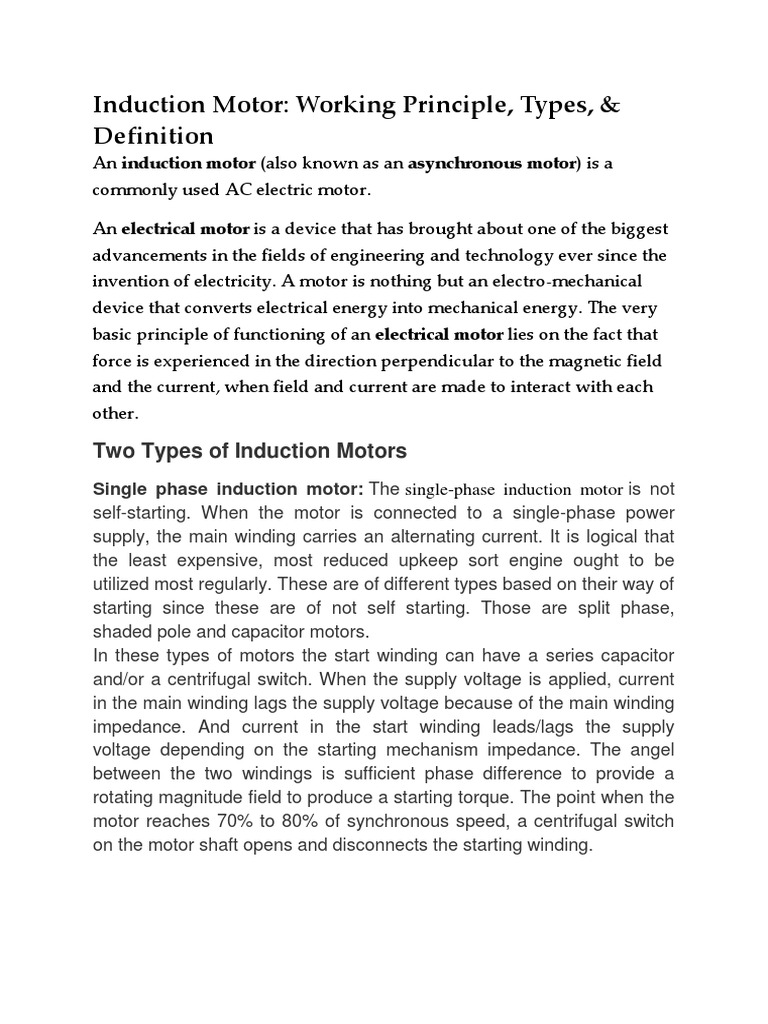 Induction Motor Working Principle Types PDF | PDF