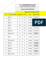 T.J.S. Engineering College: Admission Details (2020-2021) Department of Computer Science Engineering