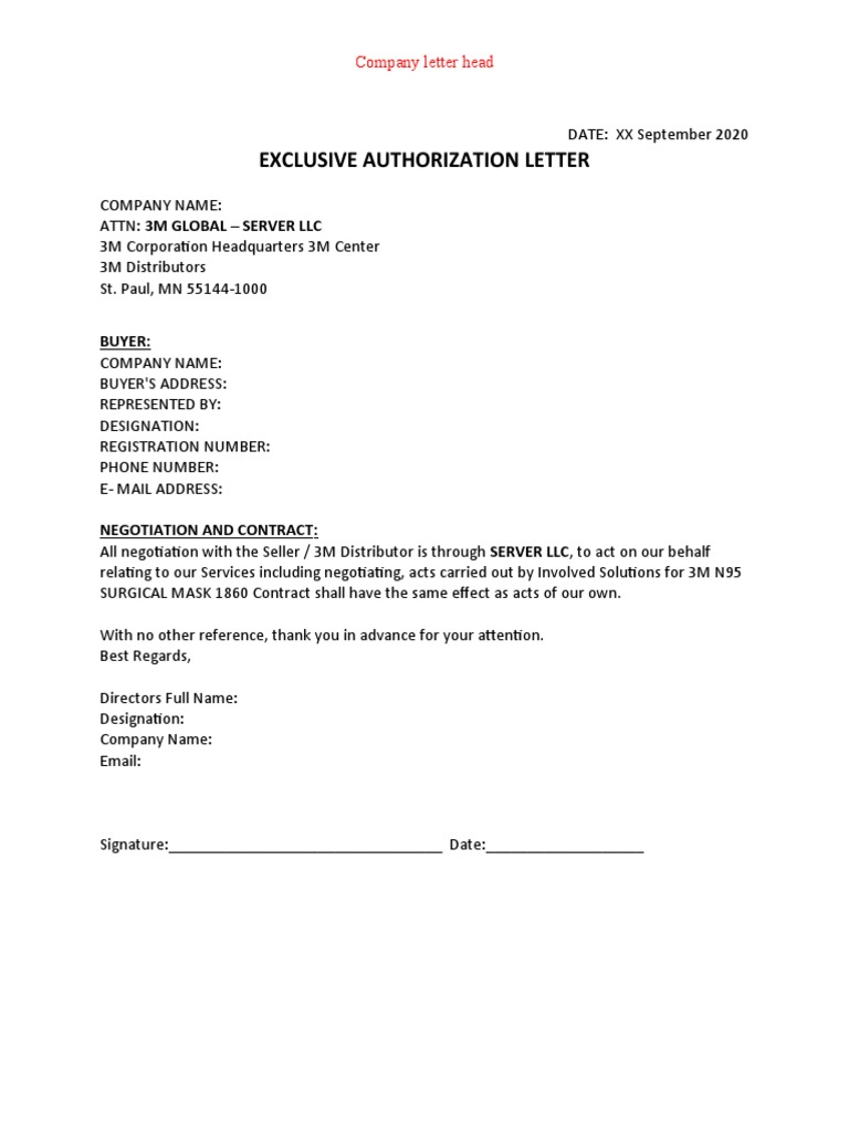 6 3M Exclusive Authorization Letter PDF