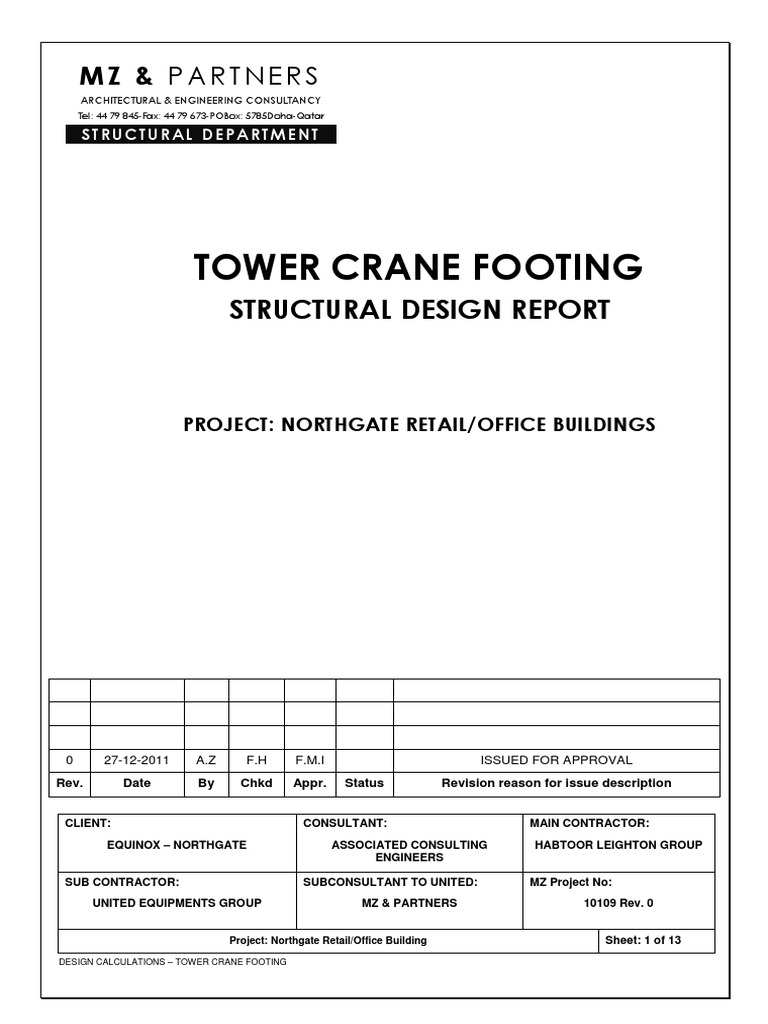 Tower Crane Footing Structural Design For All Cranes PDF Compress