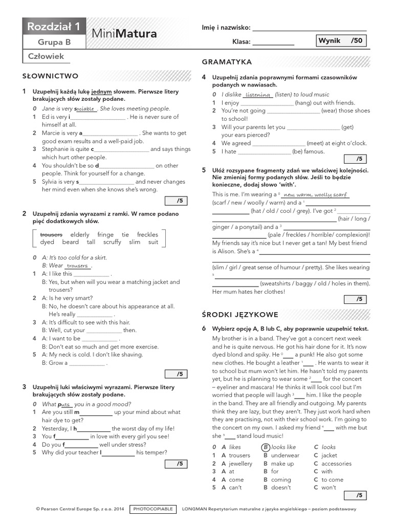 Mini Matura Unit 3 Focus 2 Odpowiedzi