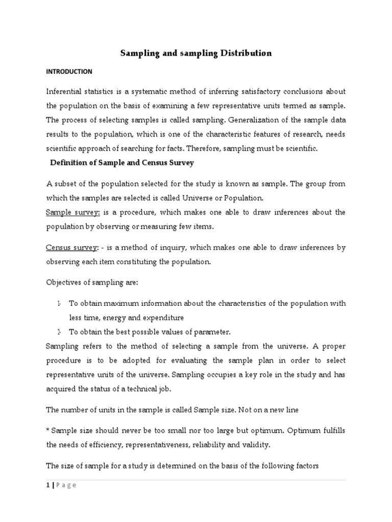 Sampling and sampling distribution pdf sampling statistics
