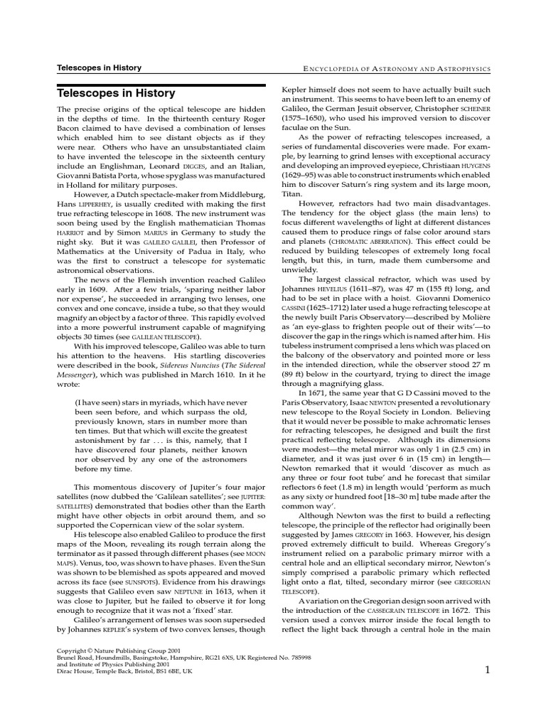 Telescopes in History PDF Telescope Glass Engineering And Science