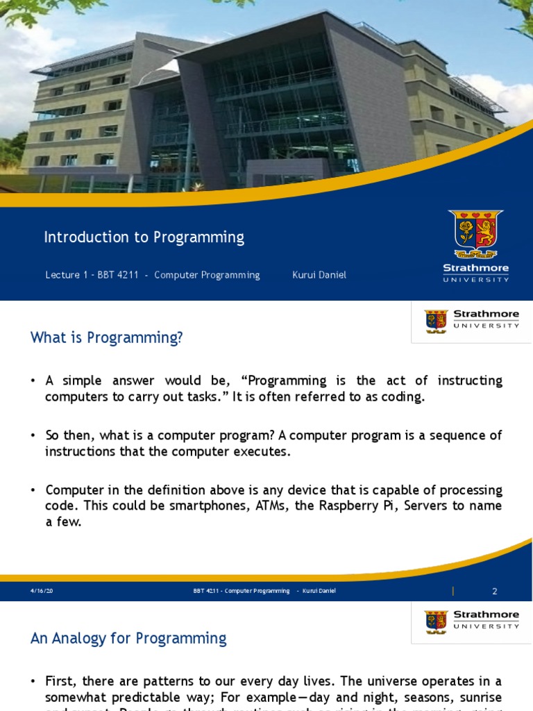 Lecture 1 - Introduction To Programming PDF | PDF | Computer ...