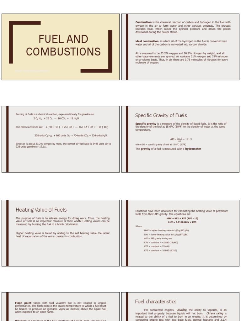 Fuel and Combustions Specific Gravity of Fuels PDF Gasoline Fuels