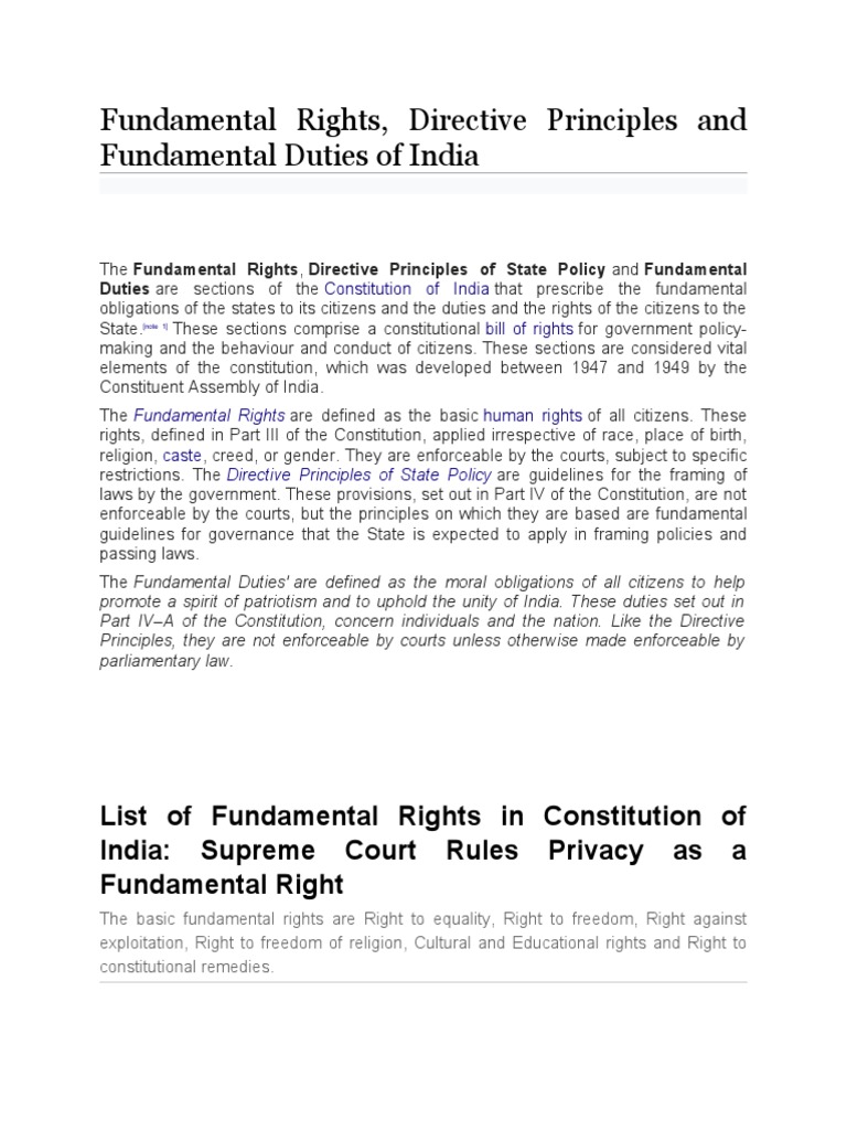 Fundamental Rights, Directive Principles and Fundamental Duties of ...