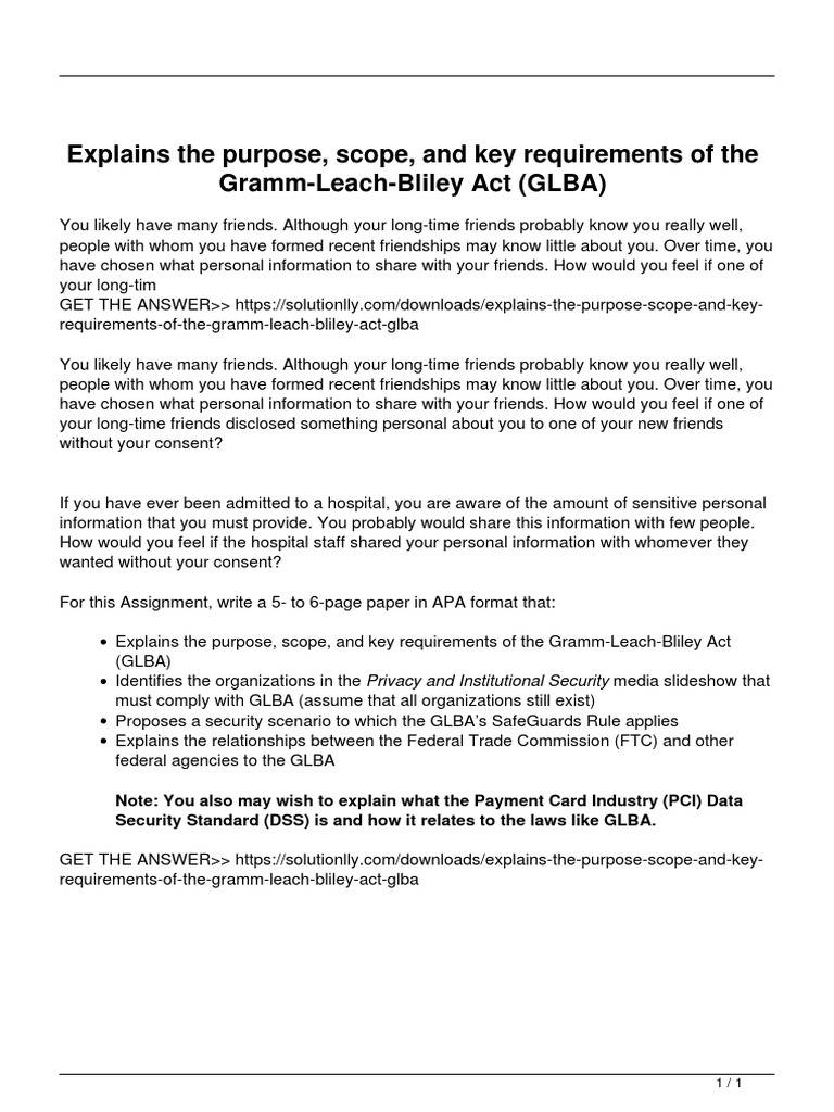 GLBA: Purpose, Scope, and Requirements | PDF | Gramm–Leach–Bliley Act ...