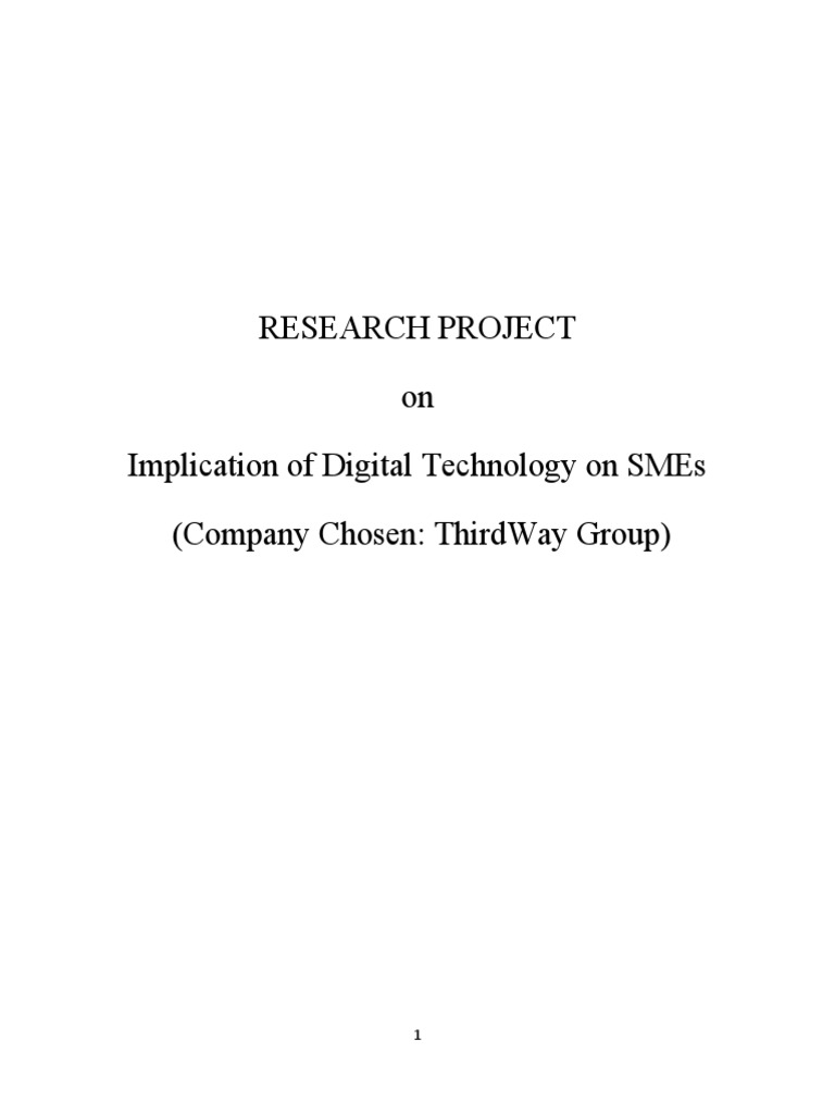 Research Project On Implication of Digital Technology On Smes (Company ...