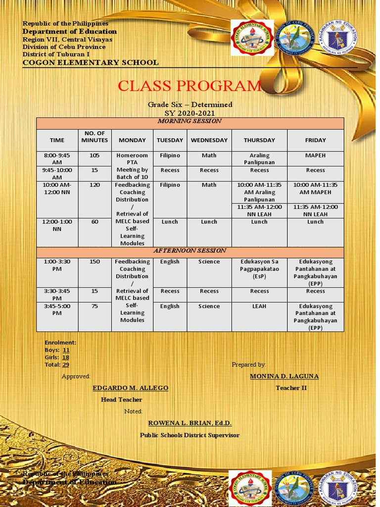 Class Program: Department of Education | PDF | Educational ...