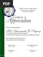 Certificate of Appreciation SFAES