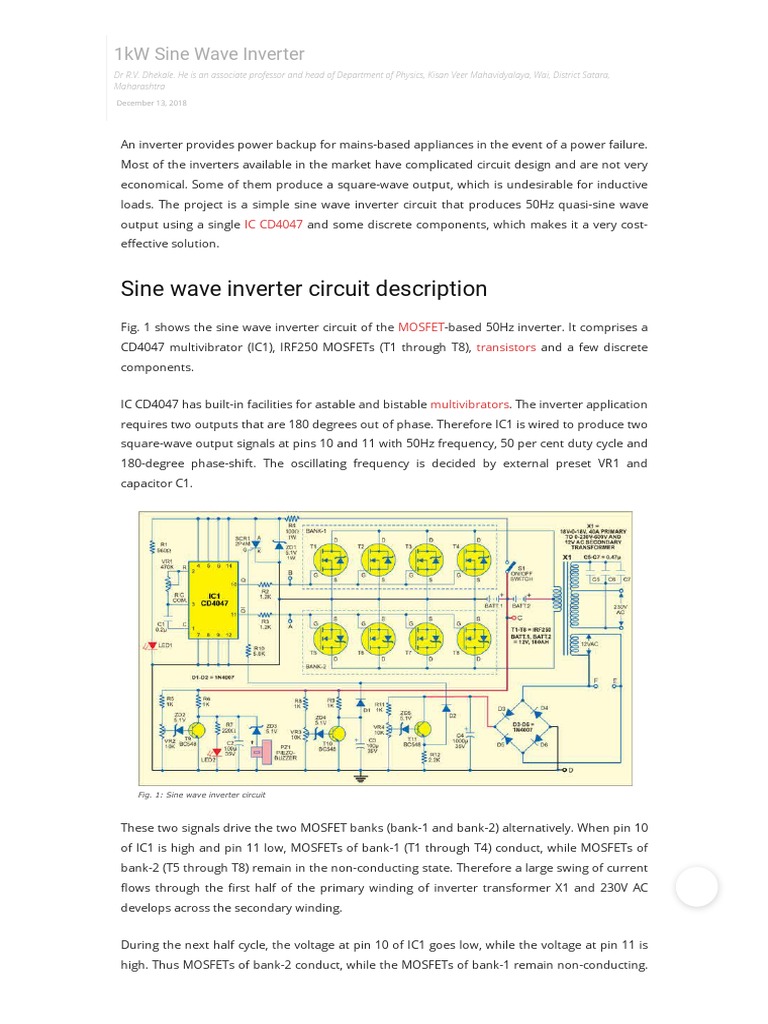 1kW Sine Wave Inverter Circuit Design | PDF | Power Inverter | Transformer