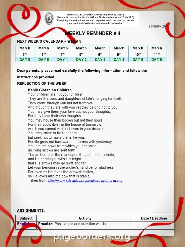 Weekly Update for Parents | PDF | Homework