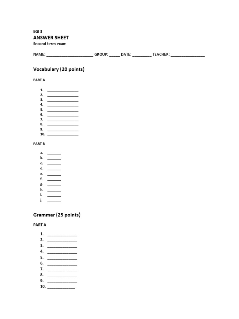 Answer Sheet: NAME: - GROUP: - DATE: - TEACHER | PDF