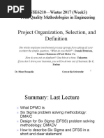 Project Organization, Selection, And: INSE6210-Winter 2017 (Week3) Total Quality Methodologies in Engineering