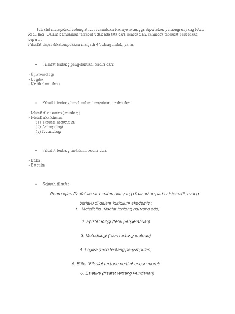 Filsafat Merupakan Bidang Studi Sedemikian Luasnya Sehingga Diperlukan Pembagian Yang Lebih Kecil Lagi Pdf